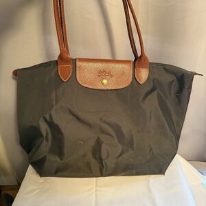 Longchamp Le Pliage Modele Depose Gray Nylon Leather Large Shoulder Tote Bag